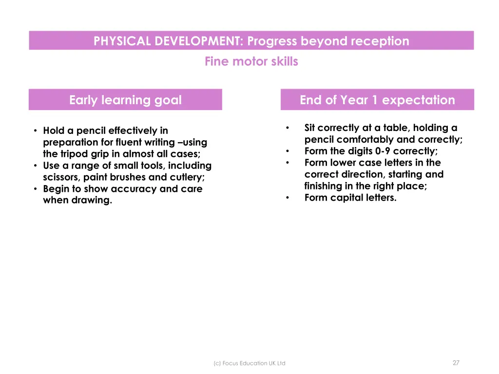 physical development progress beyond reception 1