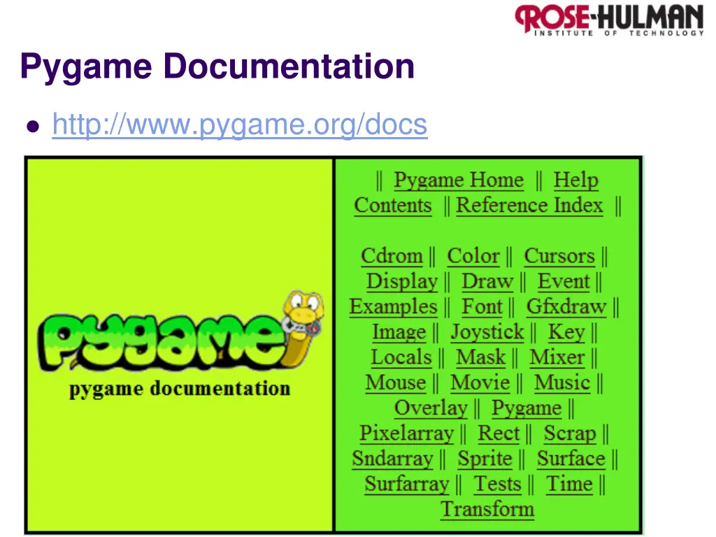pygame documentation