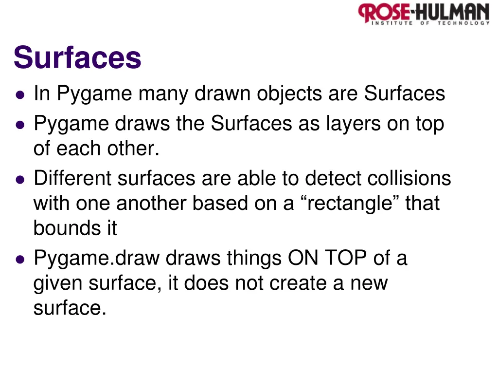 surfaces in pygame many drawn objects