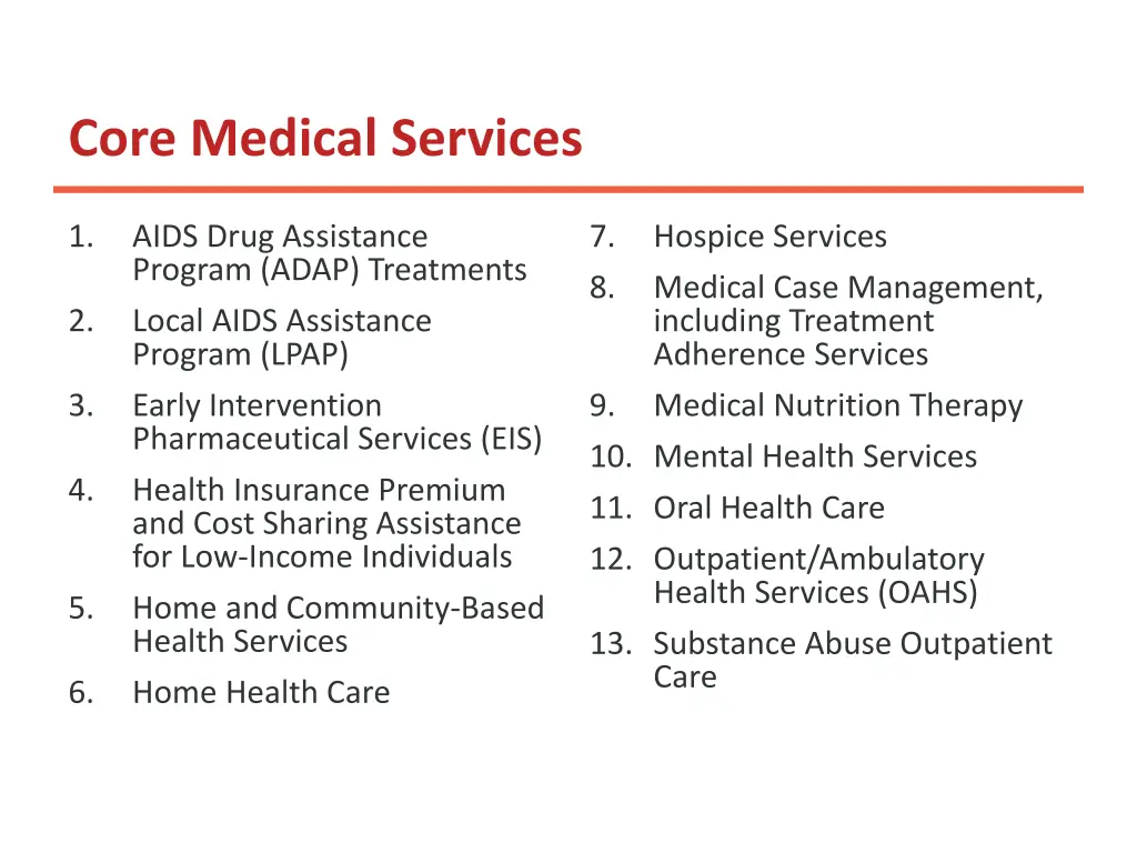 core medical services