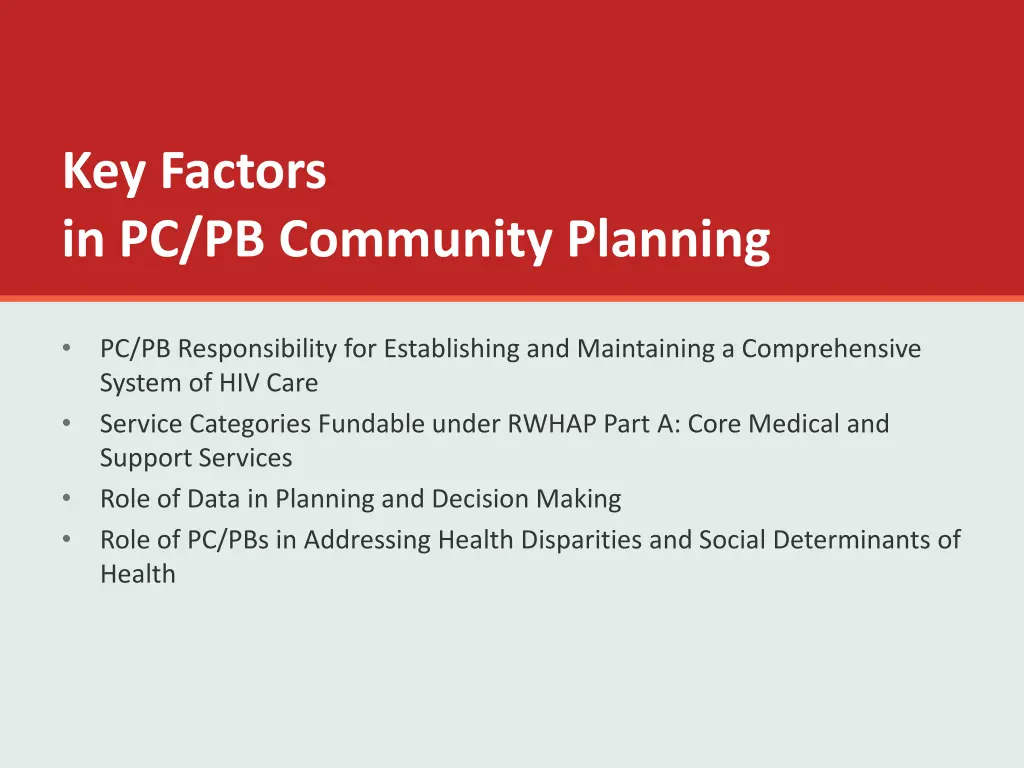 key factors in pc pb community planning