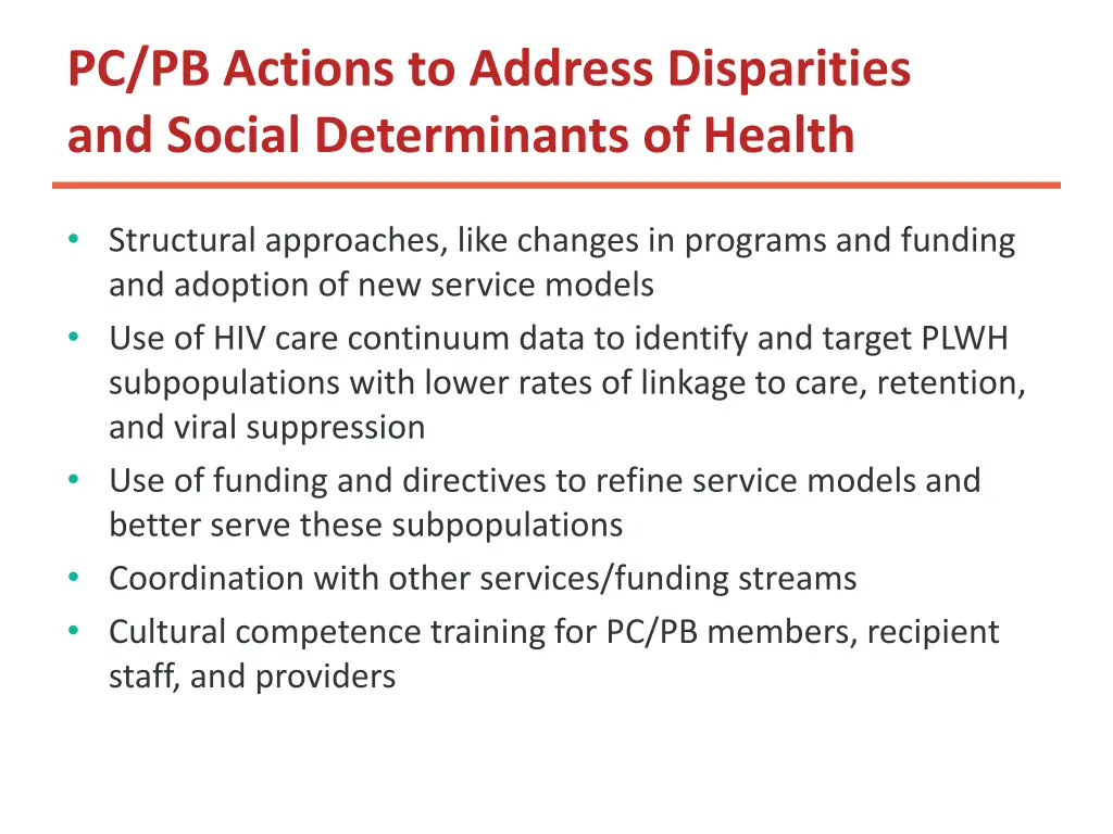 pc pb actions to address disparities and social