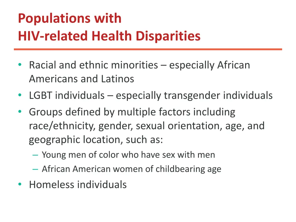 populations with hiv related health disparities