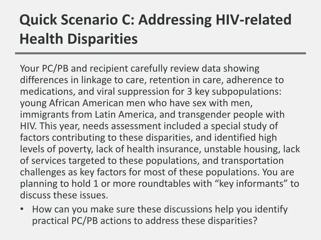 quick scenario c addressing hiv related health