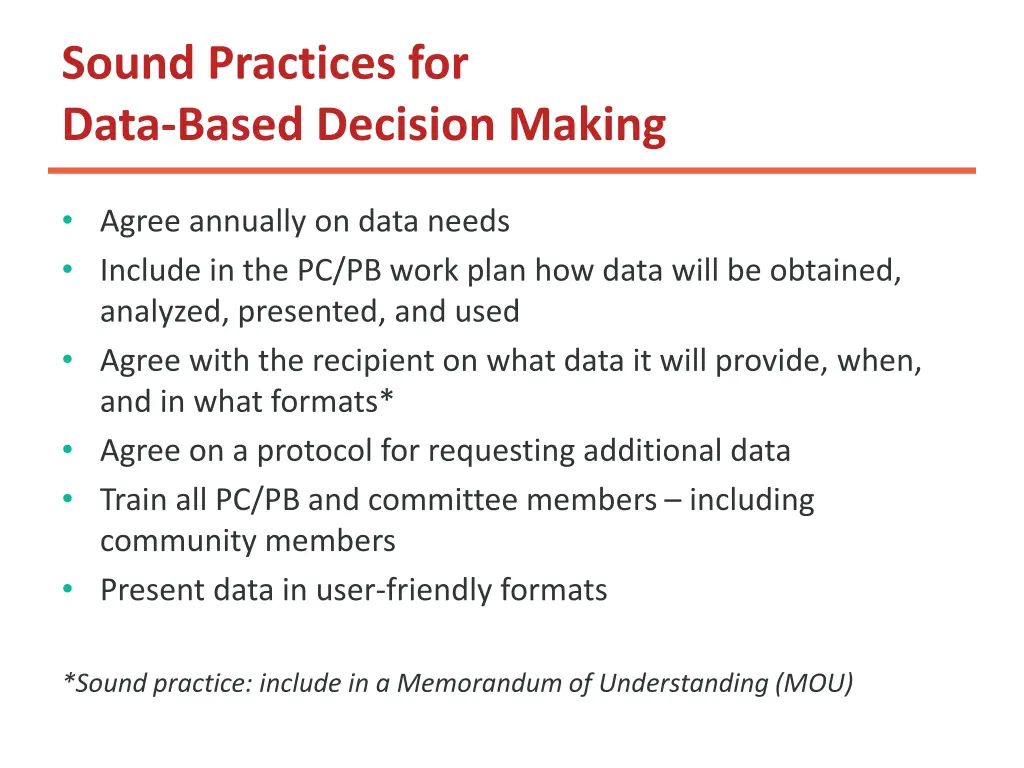 sound practices for data based decision making
