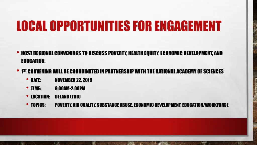 local opportunities for engagement