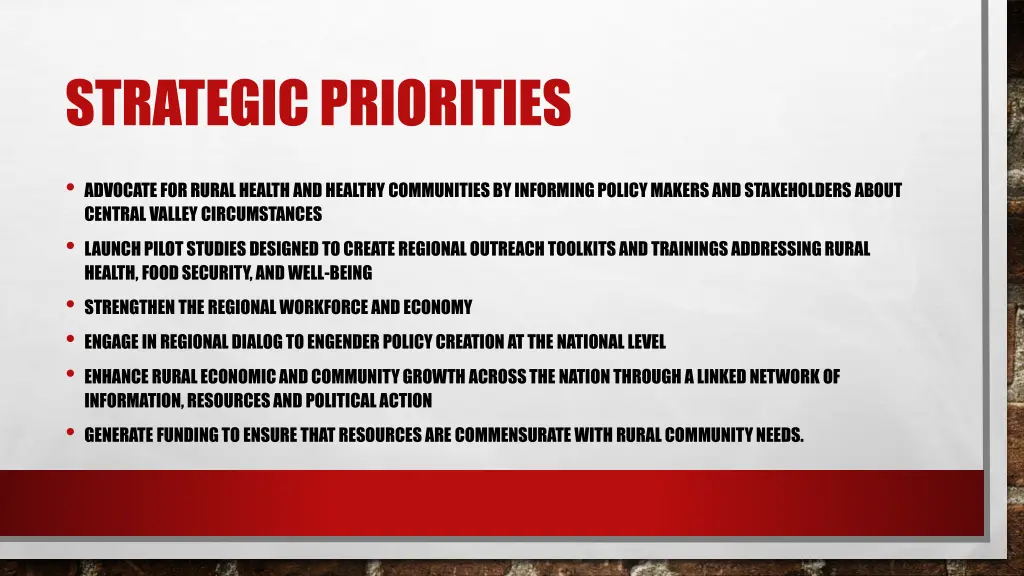 strategic priorities