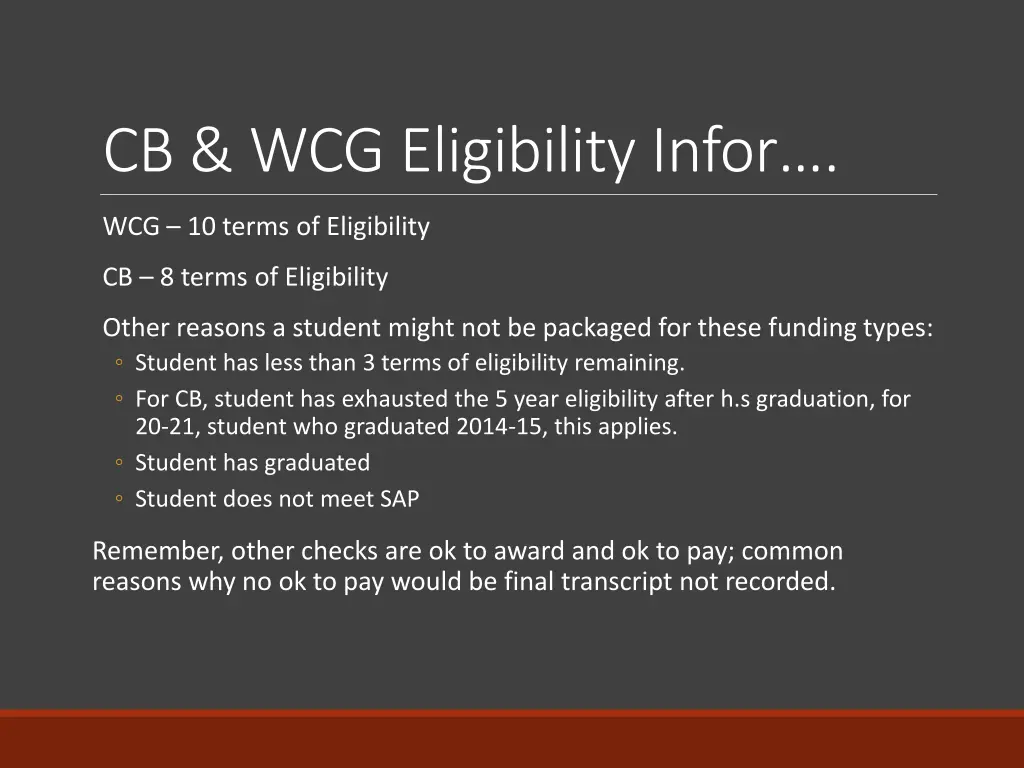 cb wcg eligibility infor