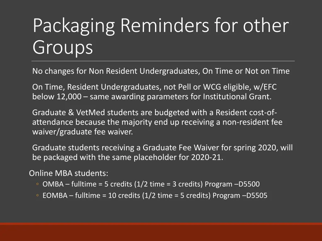 packaging reminders for other groups
