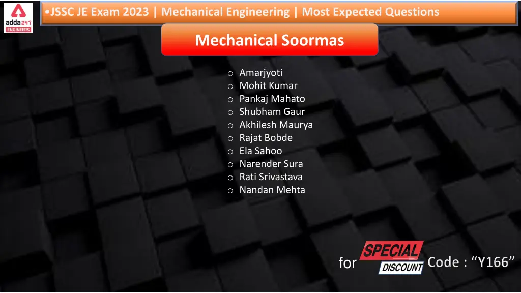 jssc je exam 2023 mechanical engineering most