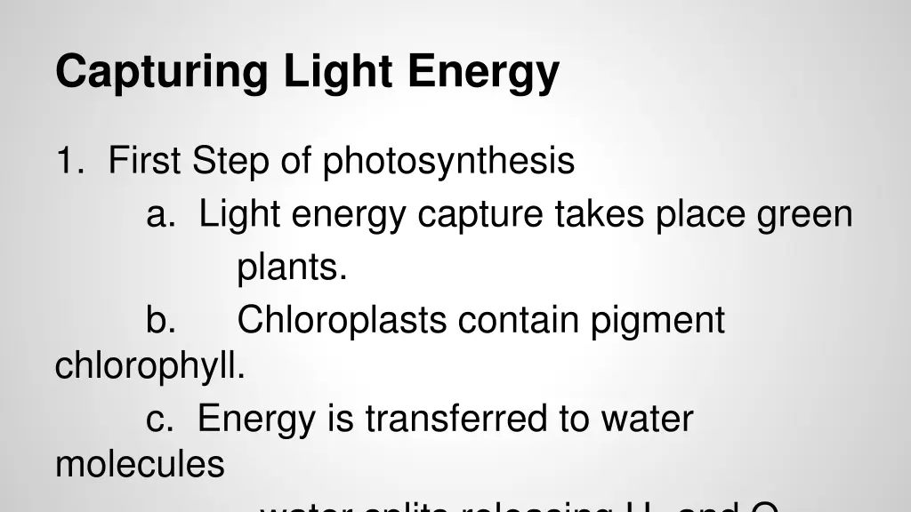 capturing light energy