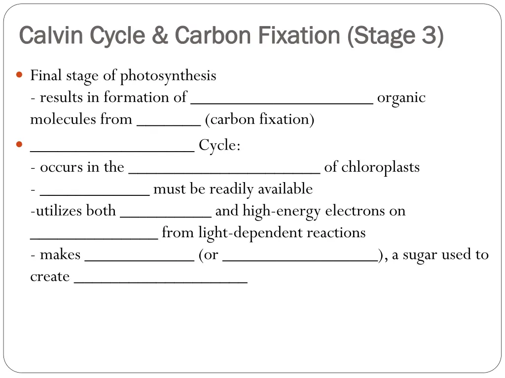 calvin cycle carbon fixation stage 3 calvin cycle