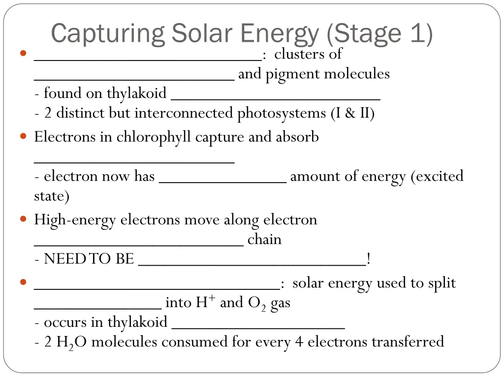 capturing solar energy stage 1 clusters
