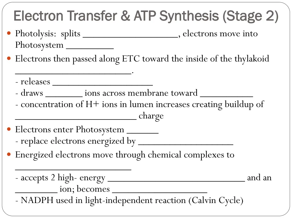electron transfer atp synthesis stage 2 electron