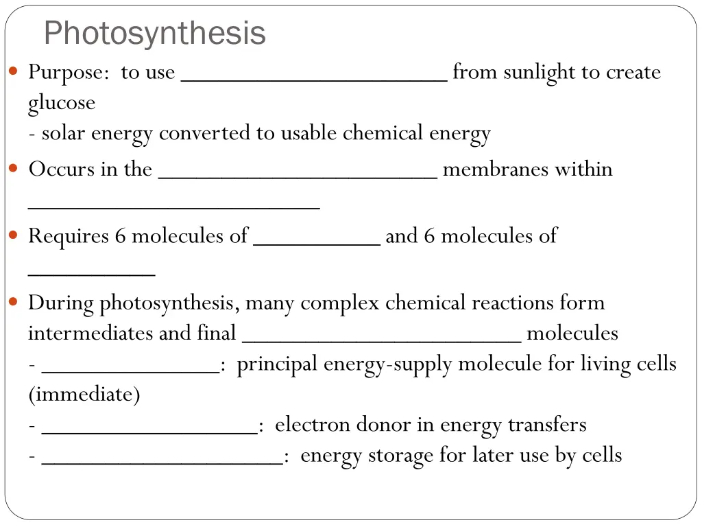 photosynthesis purpose to use from sunlight