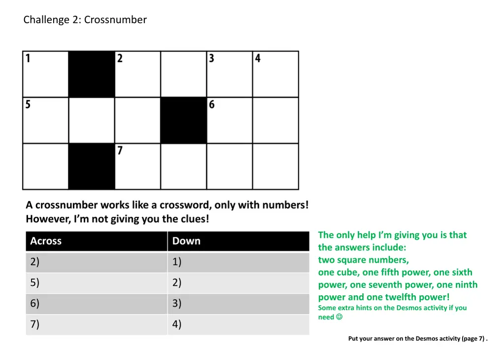 challenge 2 crossnumber