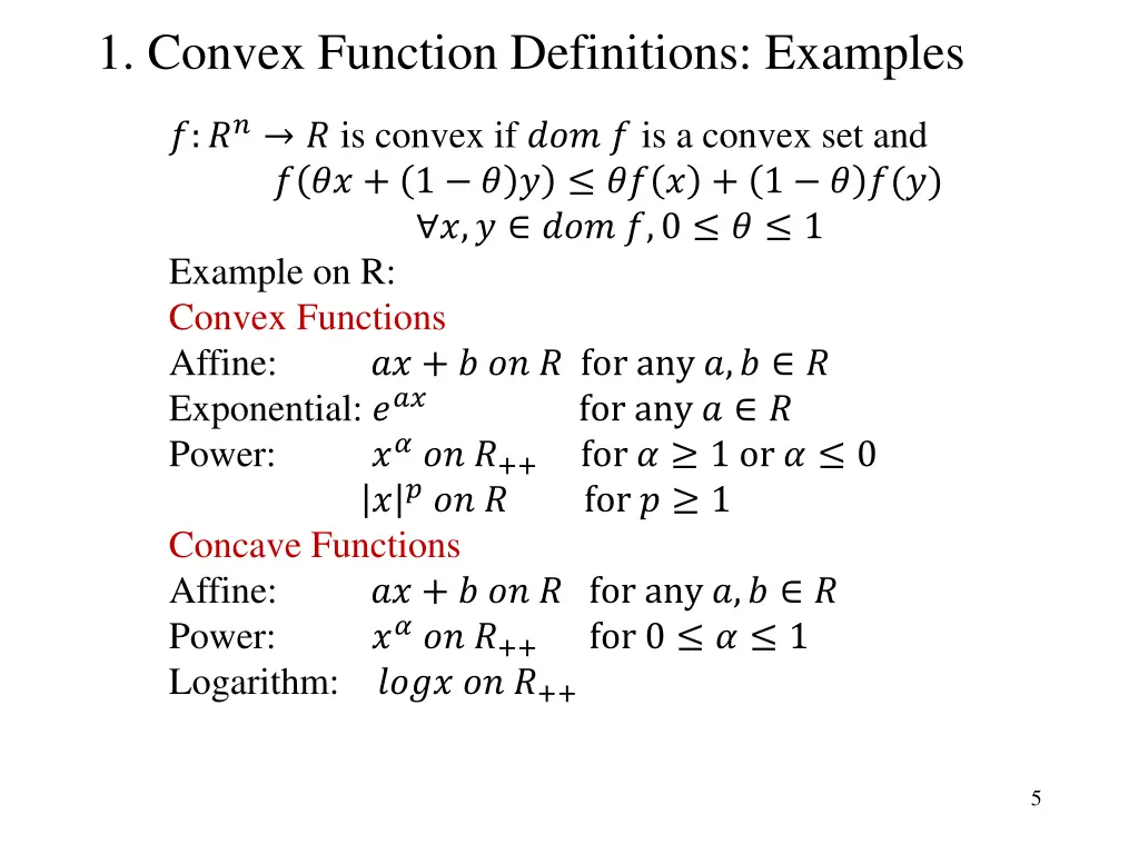 1 convex function definitions examples