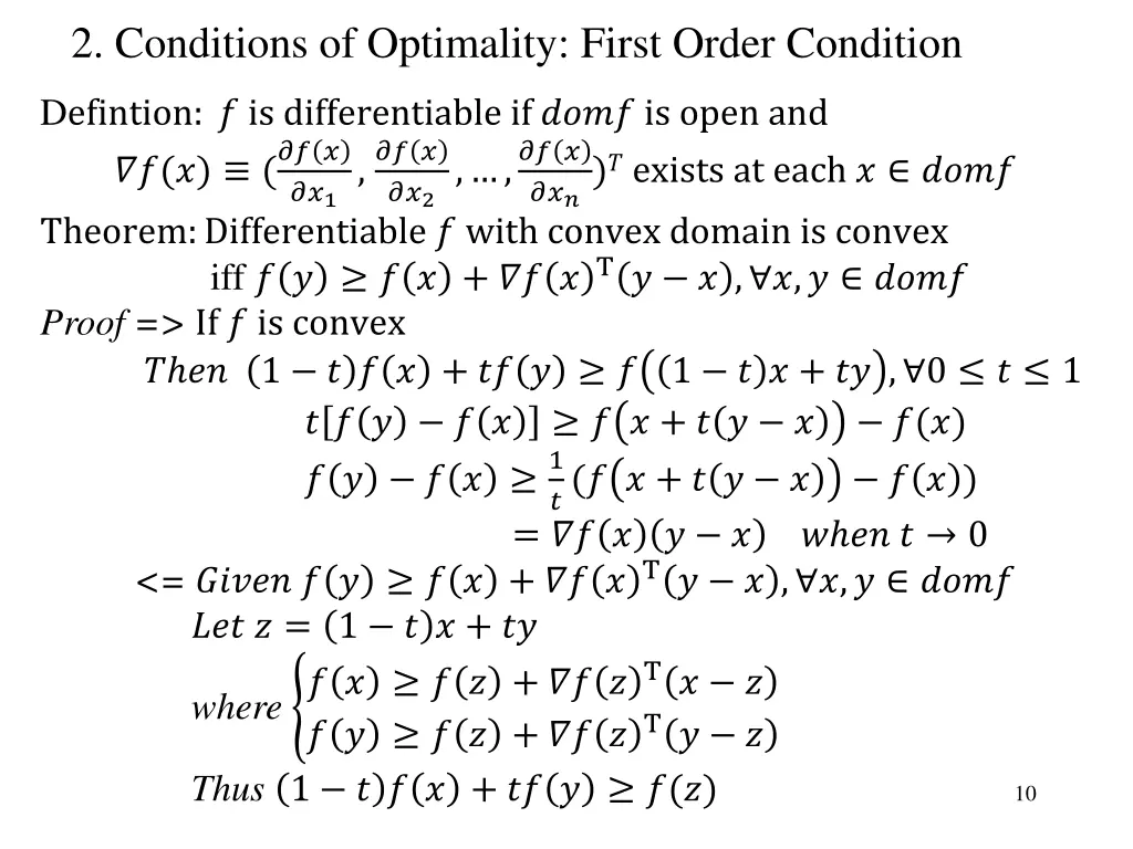2 conditions of optimality first order condition