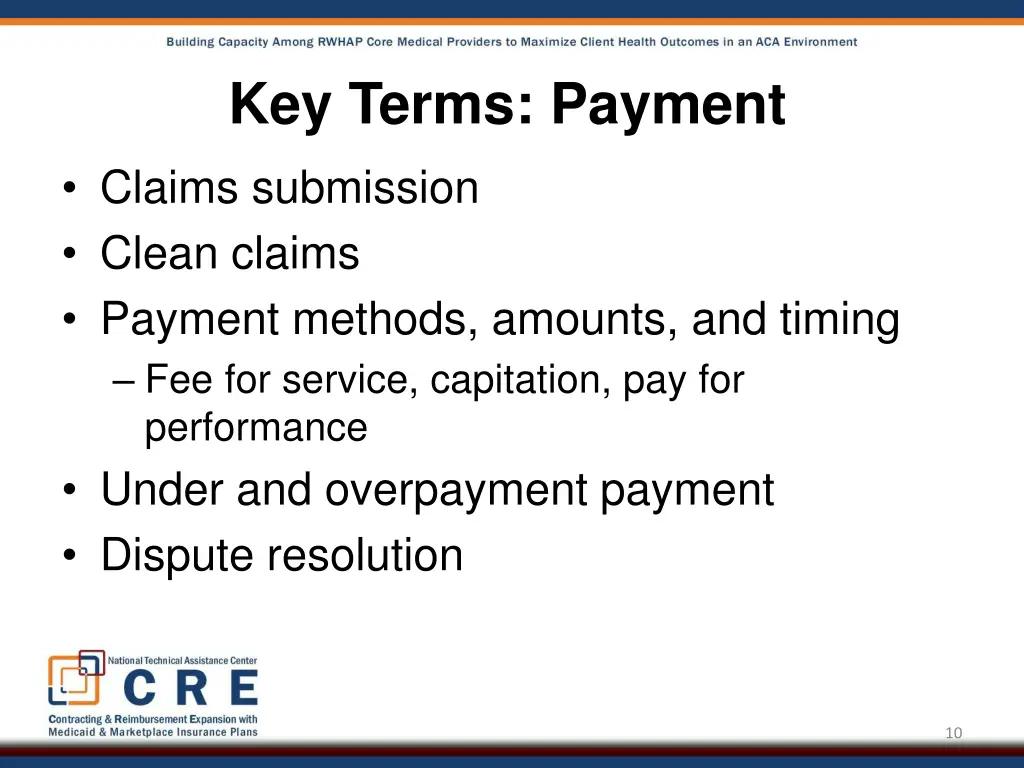 key terms payment claims submission clean claims