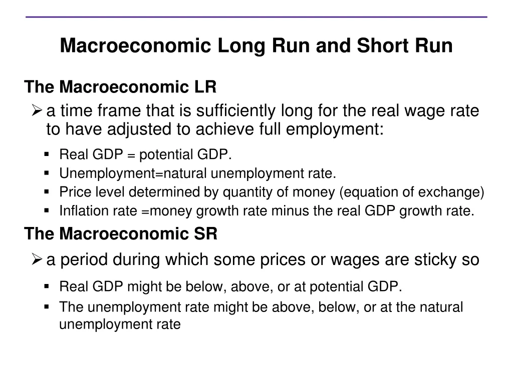 macroeconomic long run and short run