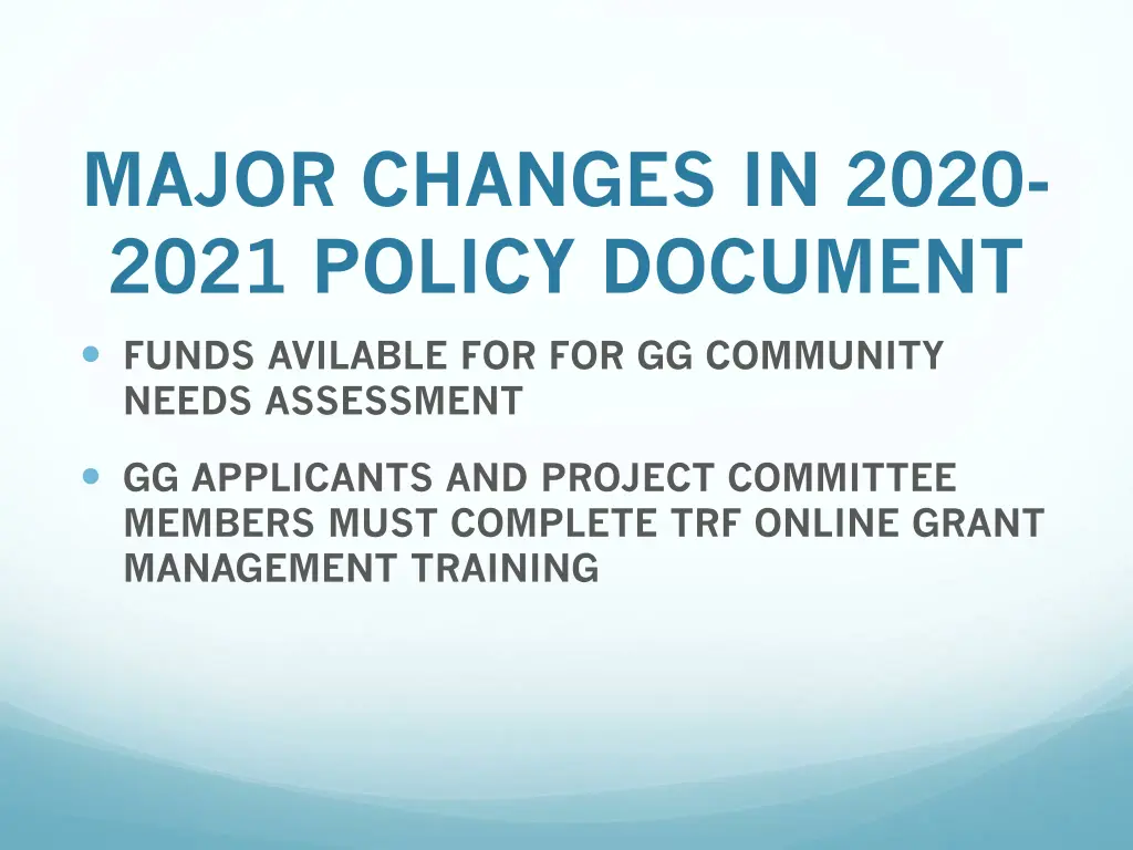 major changes in 2020 2021 policy document