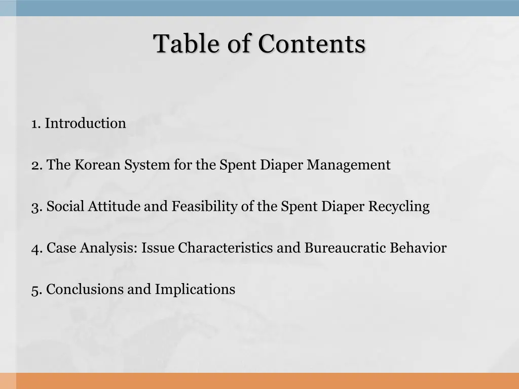 table of contents