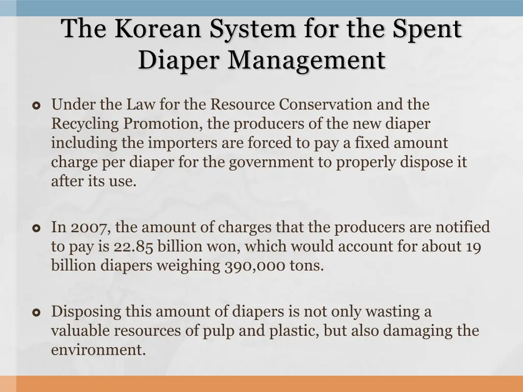 the korean system for the spent diaper management