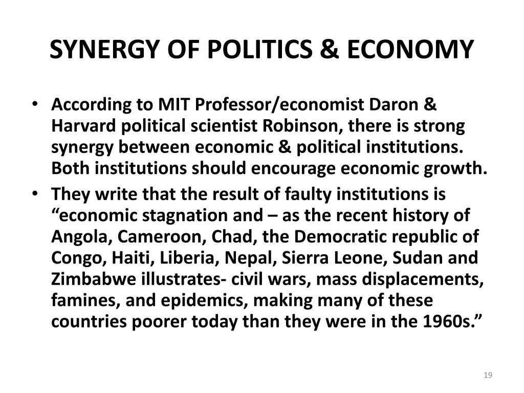 synergy of politics economy