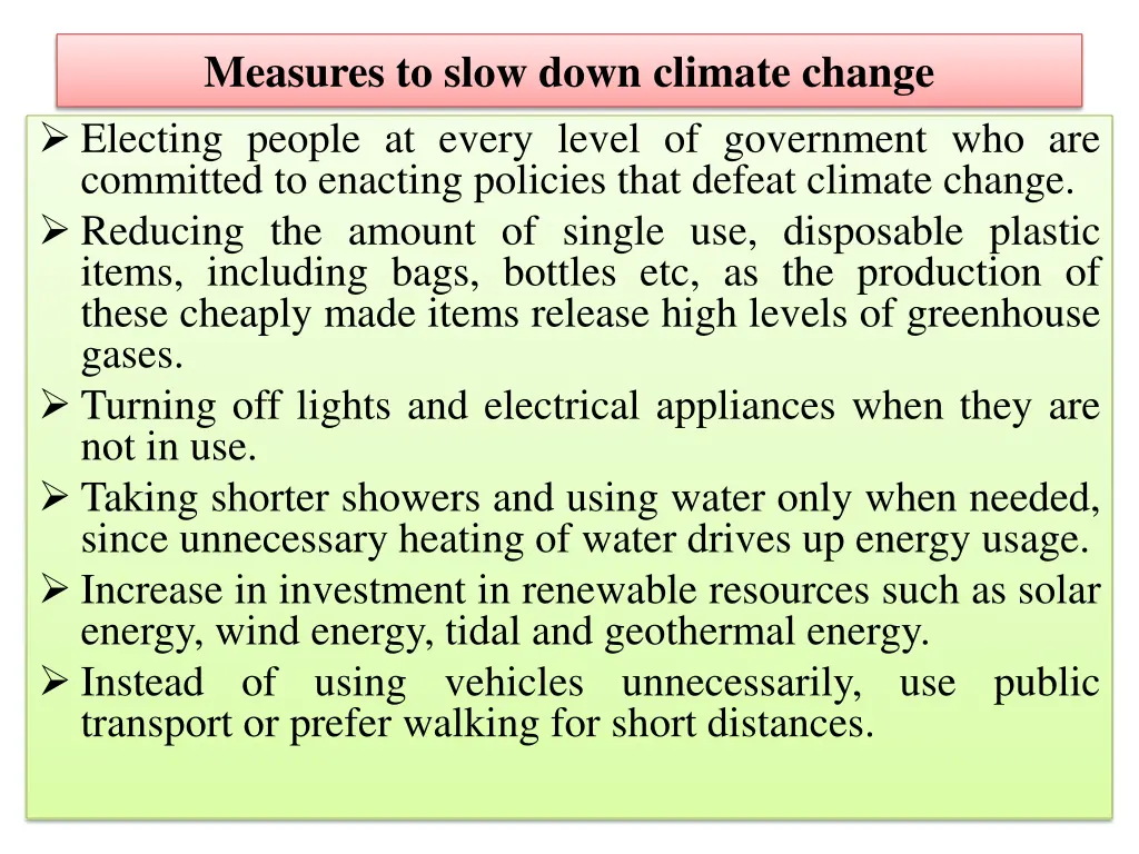 measures to slow down climate change electing