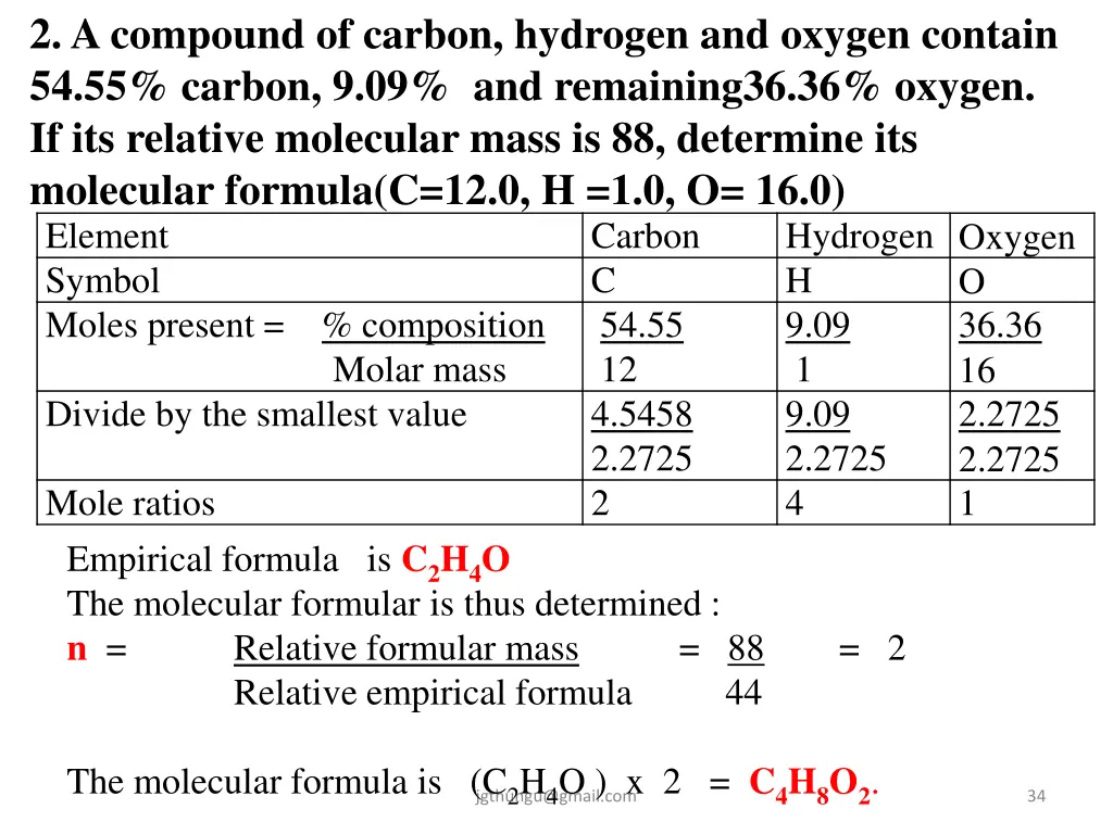 2 a compound of carbon hydrogen and oxygen