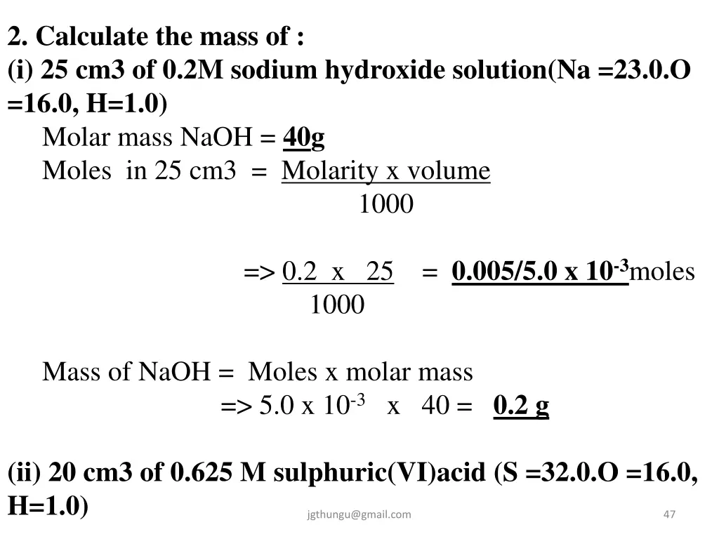 2 calculate the mass of i 25 cm3 of 0 2m sodium