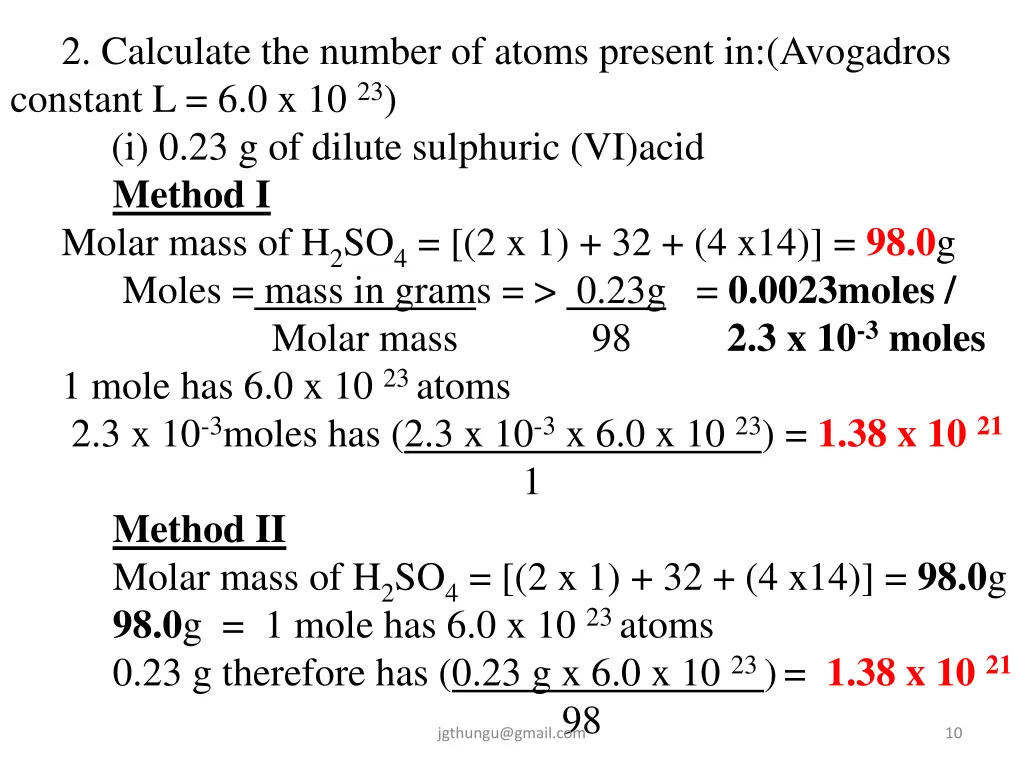 2 calculate the number of atoms present