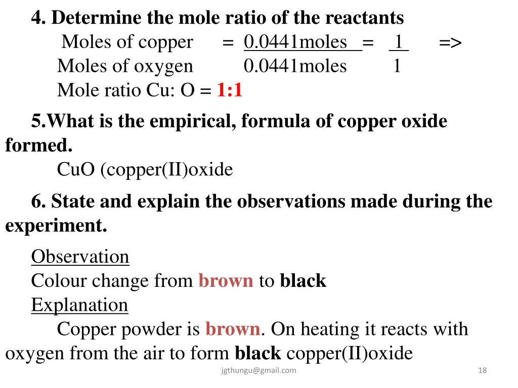 4 determine the mole ratio of the reactants moles