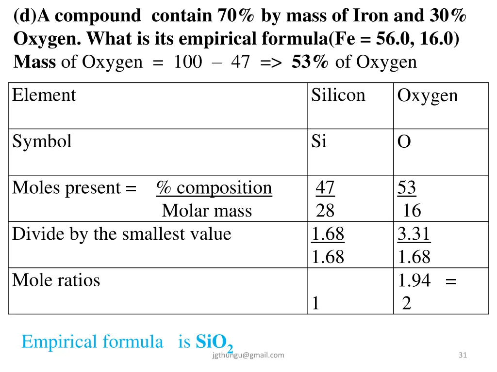 d a compound contain 70 by mass of iron