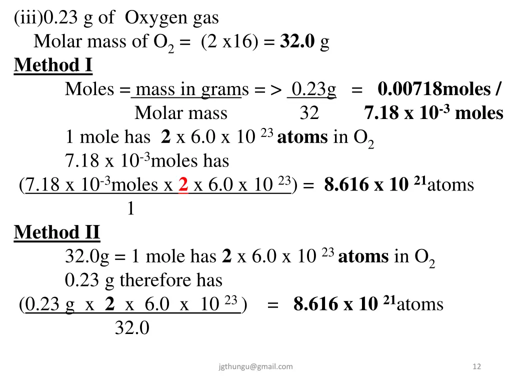 iii 0 23 g of oxygen gas molar mass