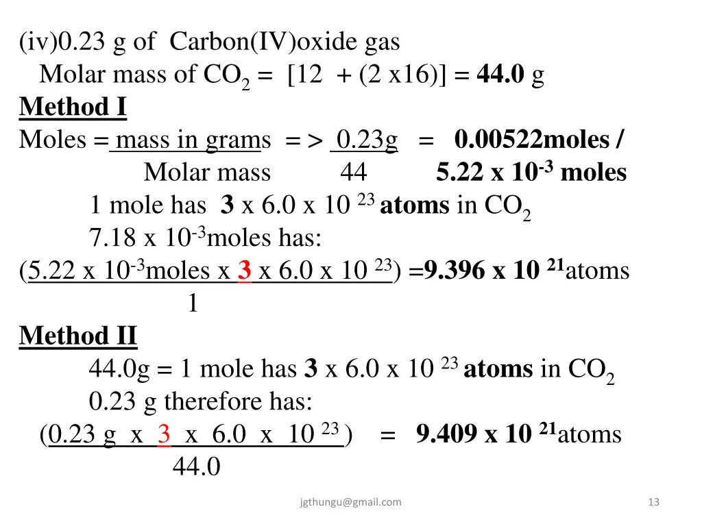 iv 0 23 g of carbon iv oxide gas molar mass