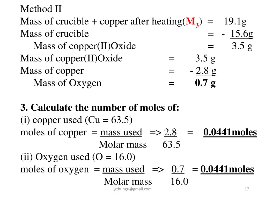 method ii mass of crucible copper after heating