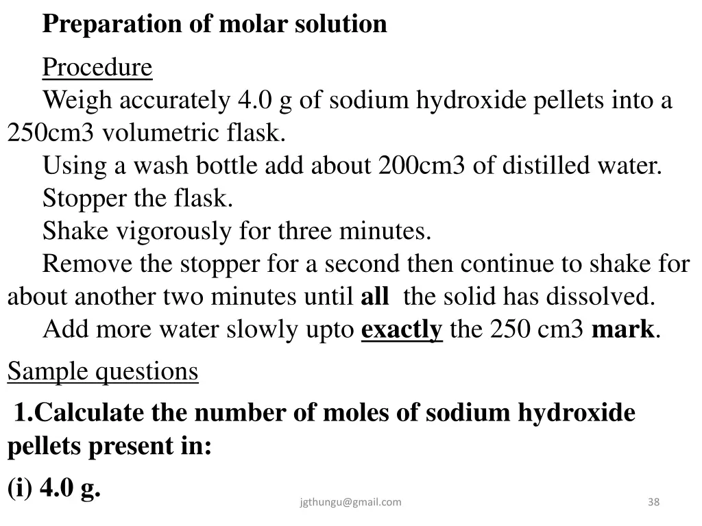 preparation of molar solution procedure weigh