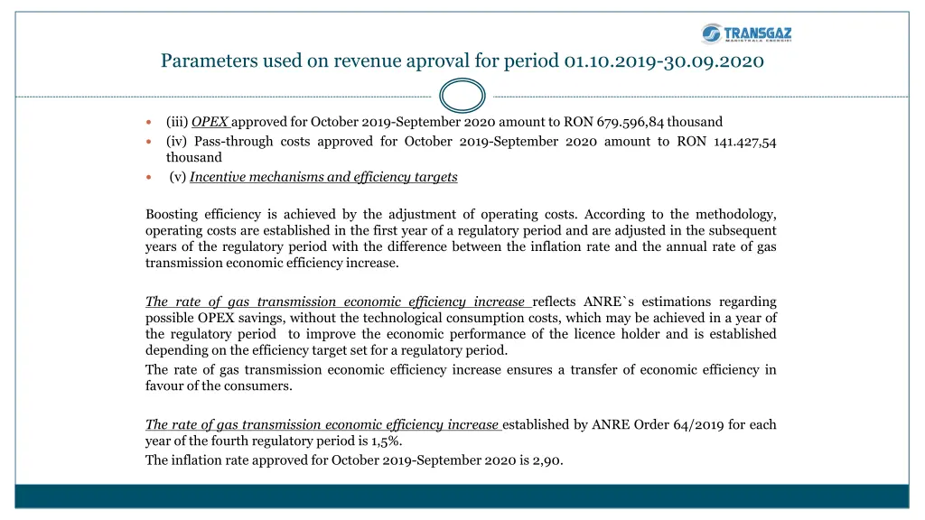 parameters used on revenue aproval for period 3