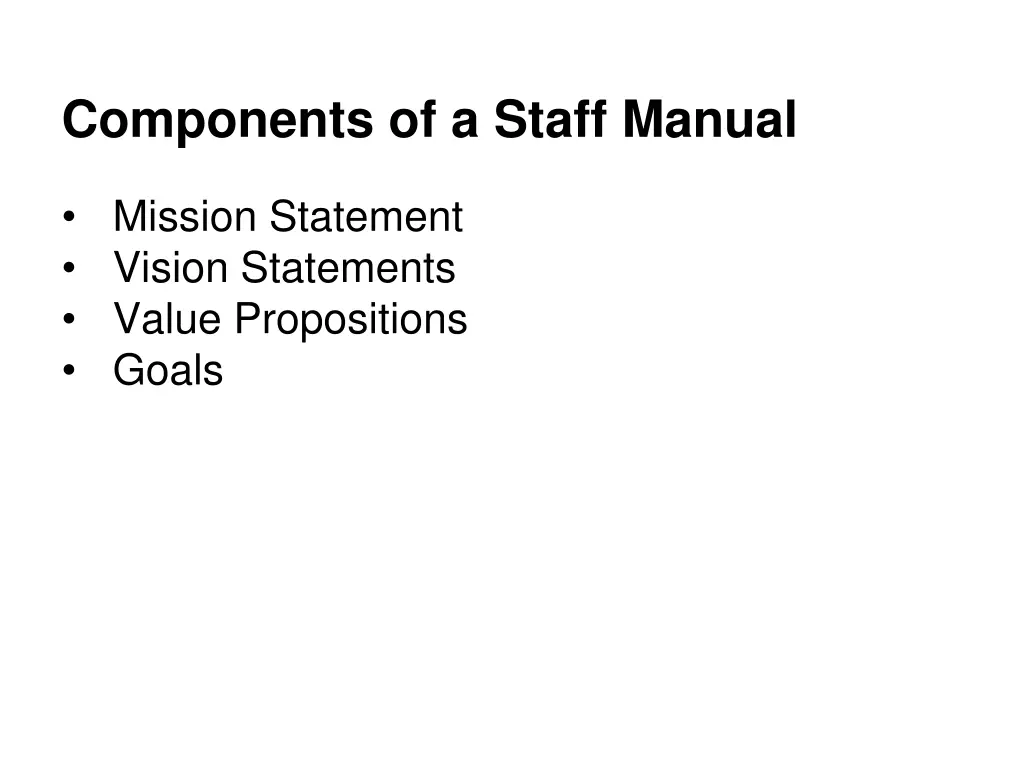 components of a staff manual