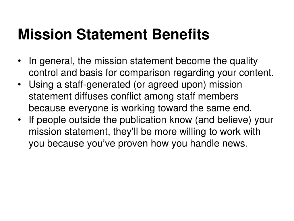 mission statement benefits 10