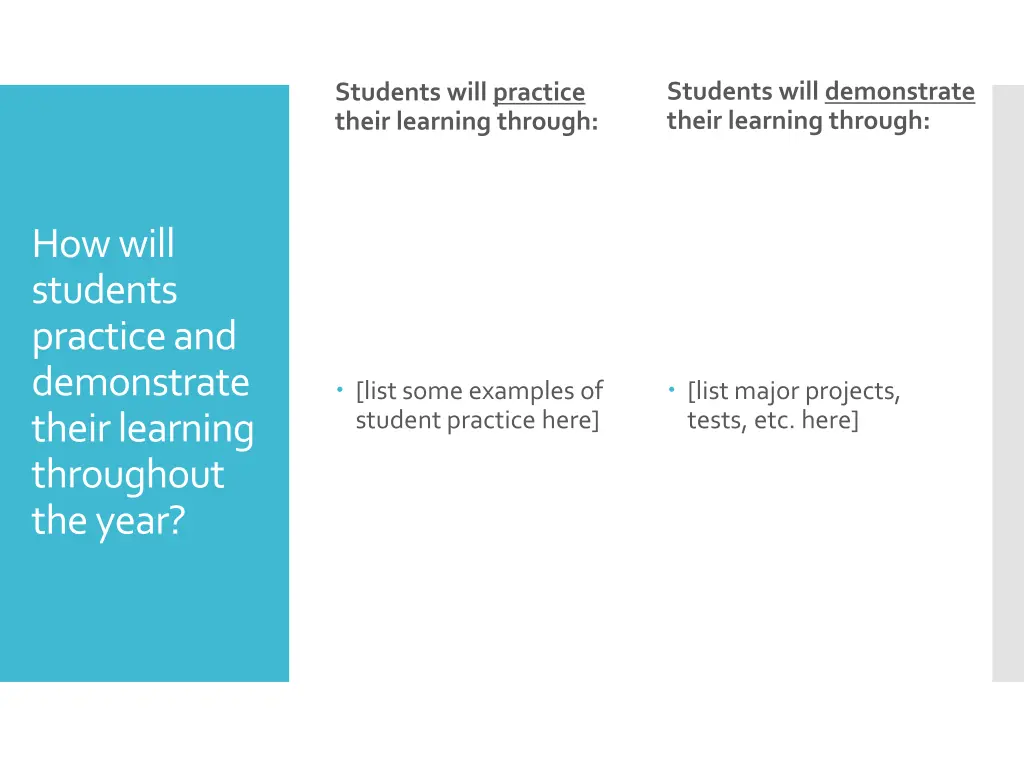 students will demonstrate their learning through