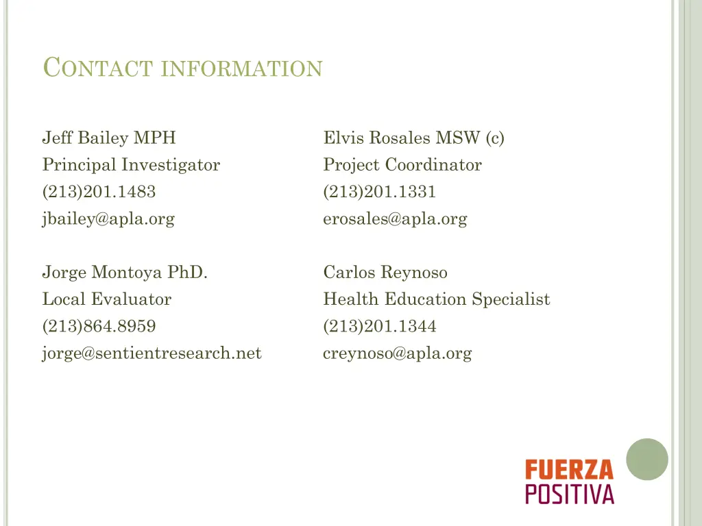 c ontact information