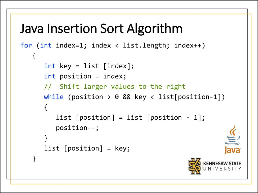 java insertion sort algorithm java insertion sort