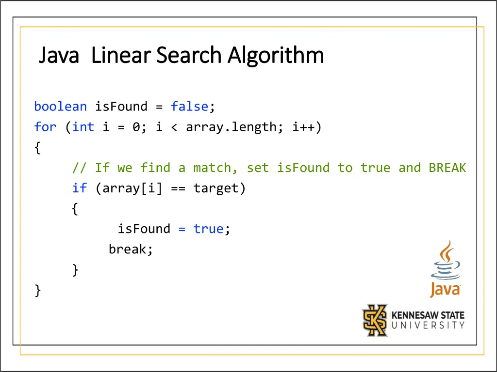 java linear search algorithm java linear search
