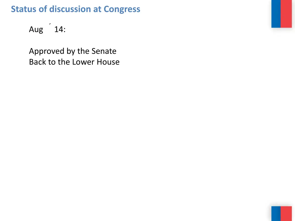status of discussion at congress