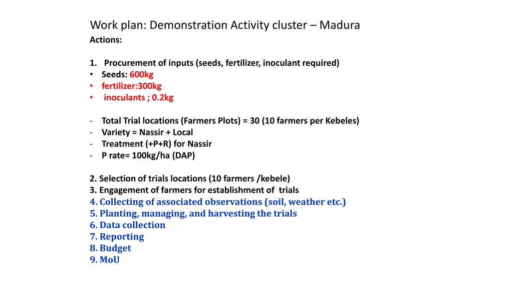 work plan demonstration activity cluster madura
