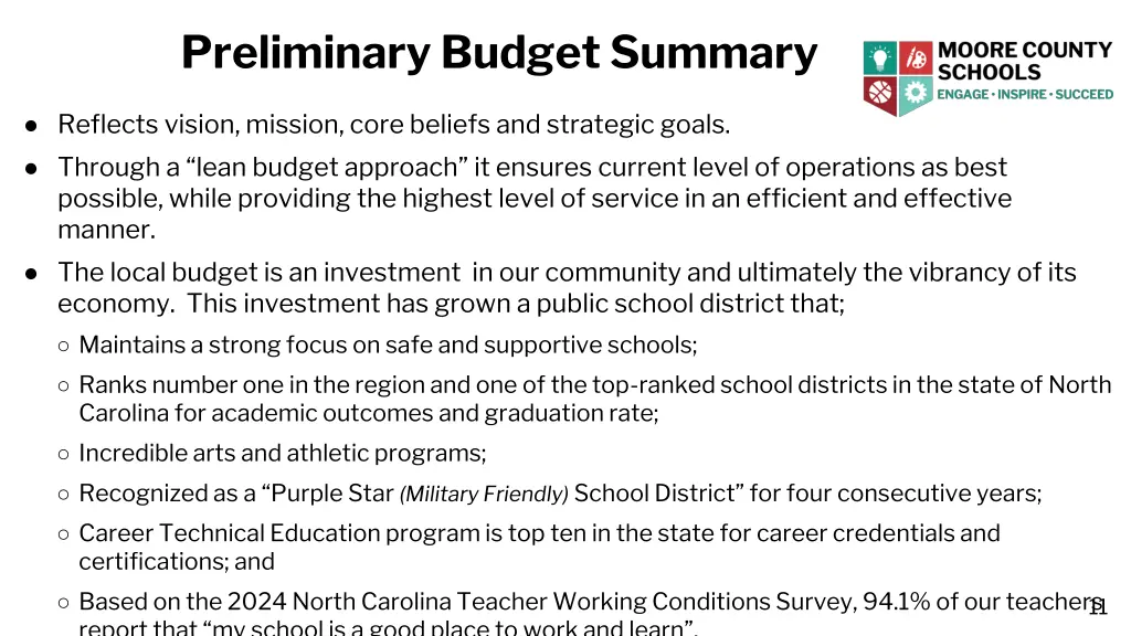 preliminary budget summary