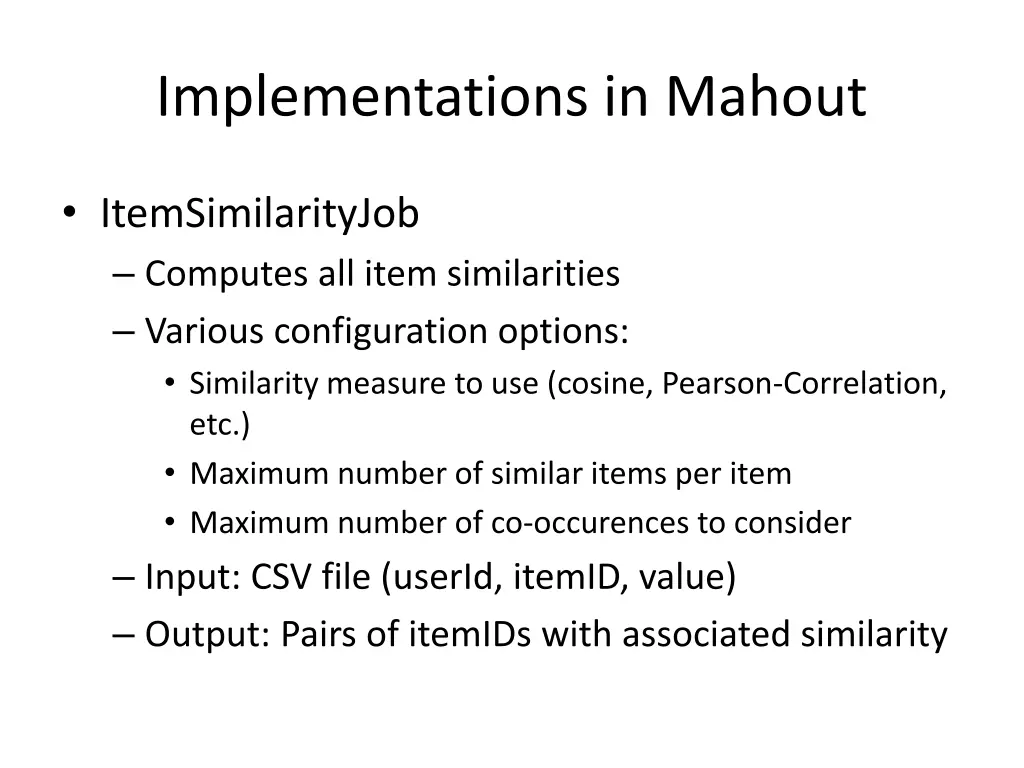 implementations in mahout