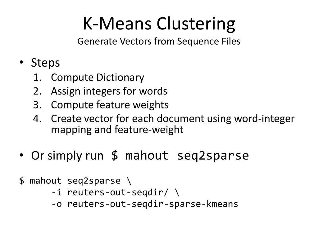 k means clustering generate vectors from sequence